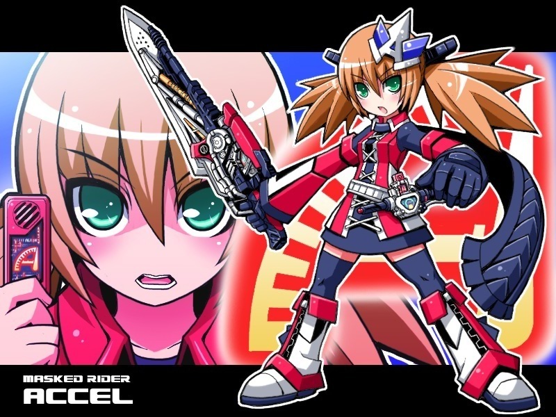 boots, brown_hair, gaia_memory, genderswap, green_eyes, henshin, kamen_rider, kamen_rider_accel