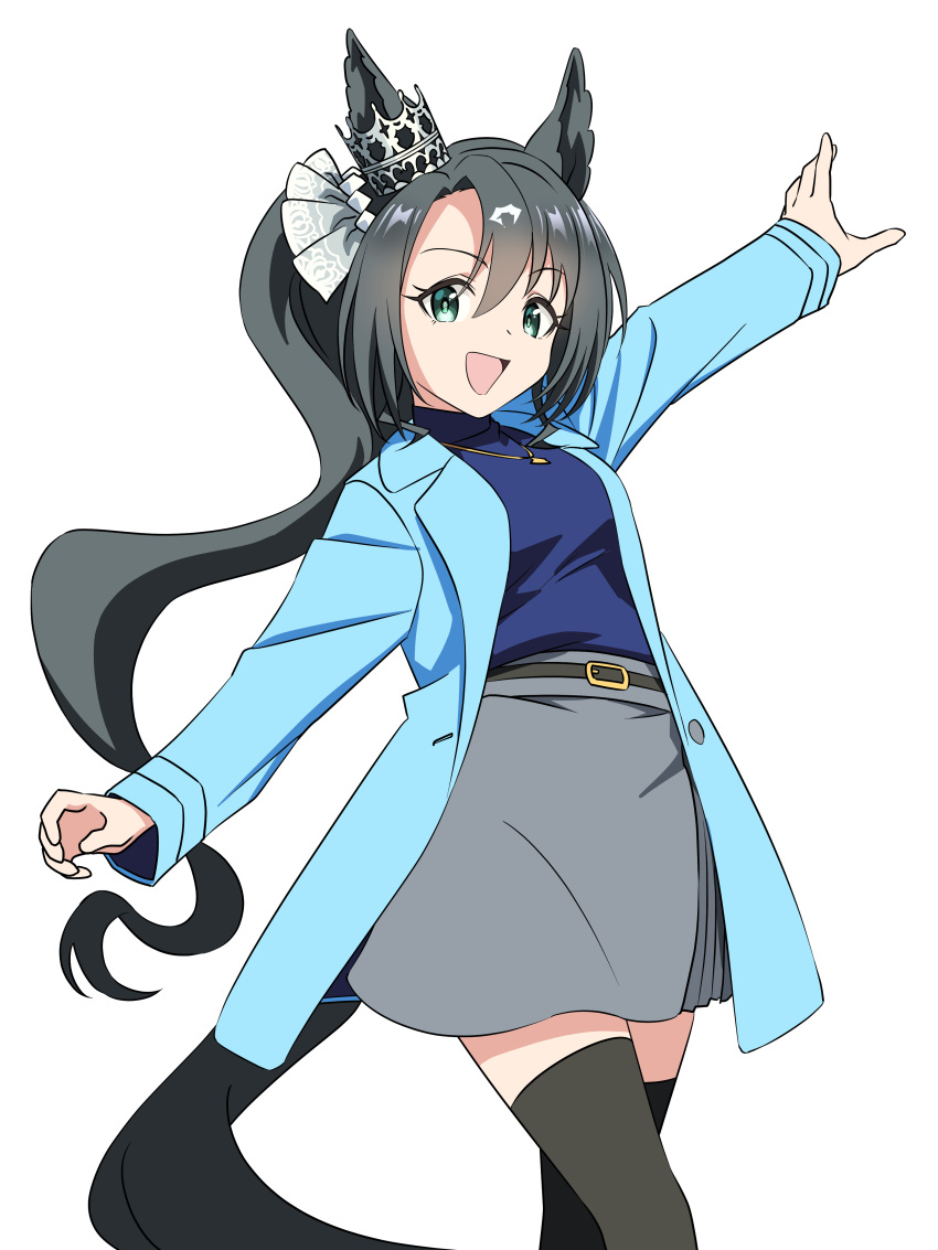 1girl, absurdres, animal_ears, baasaku_(balasaku24), belt, black_belt, black_hair, black_thighhighs