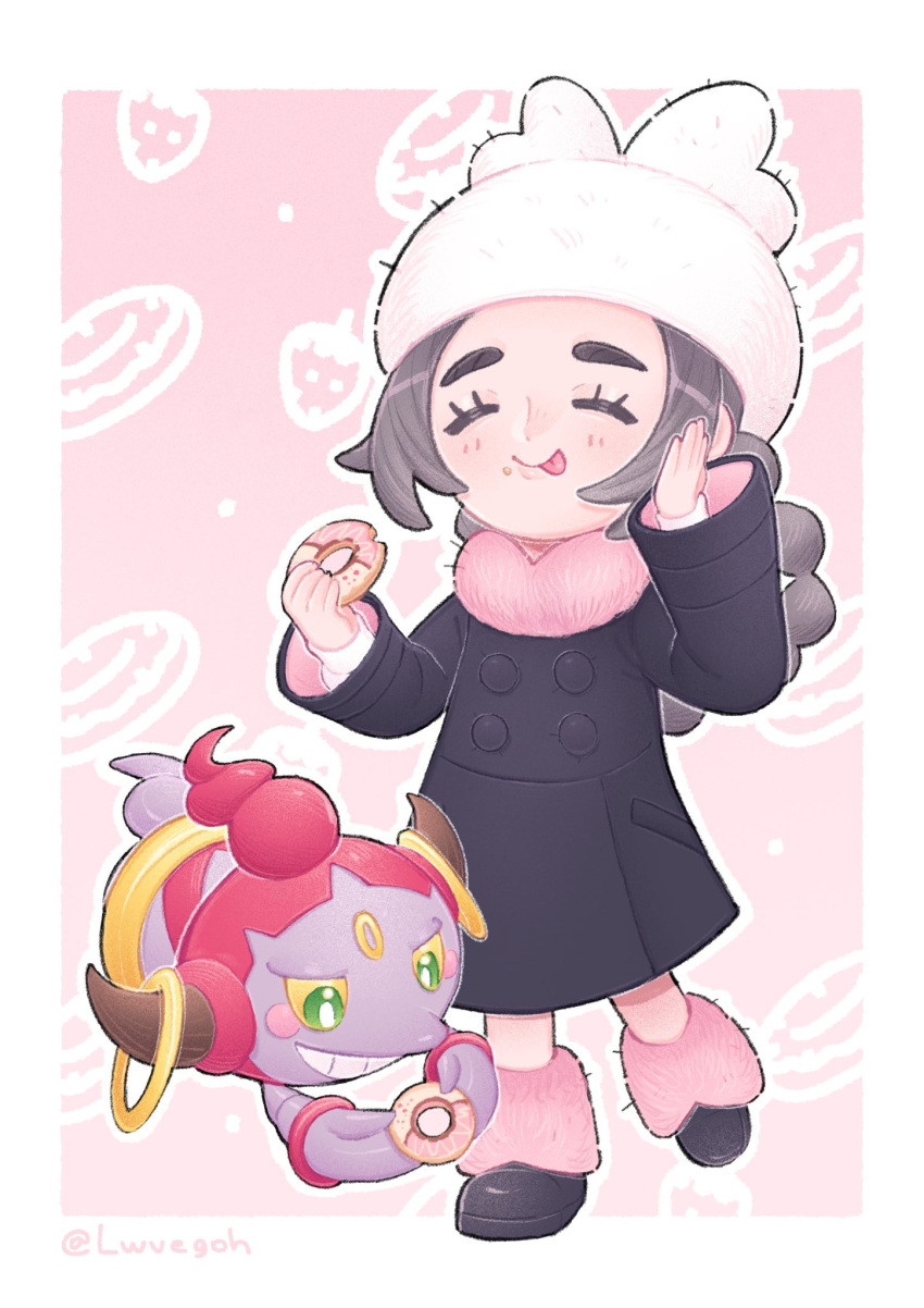 1girl, ansha_(pokemon), black_coat, black_hair, blush, blush_stickers, braid, closed_eyes