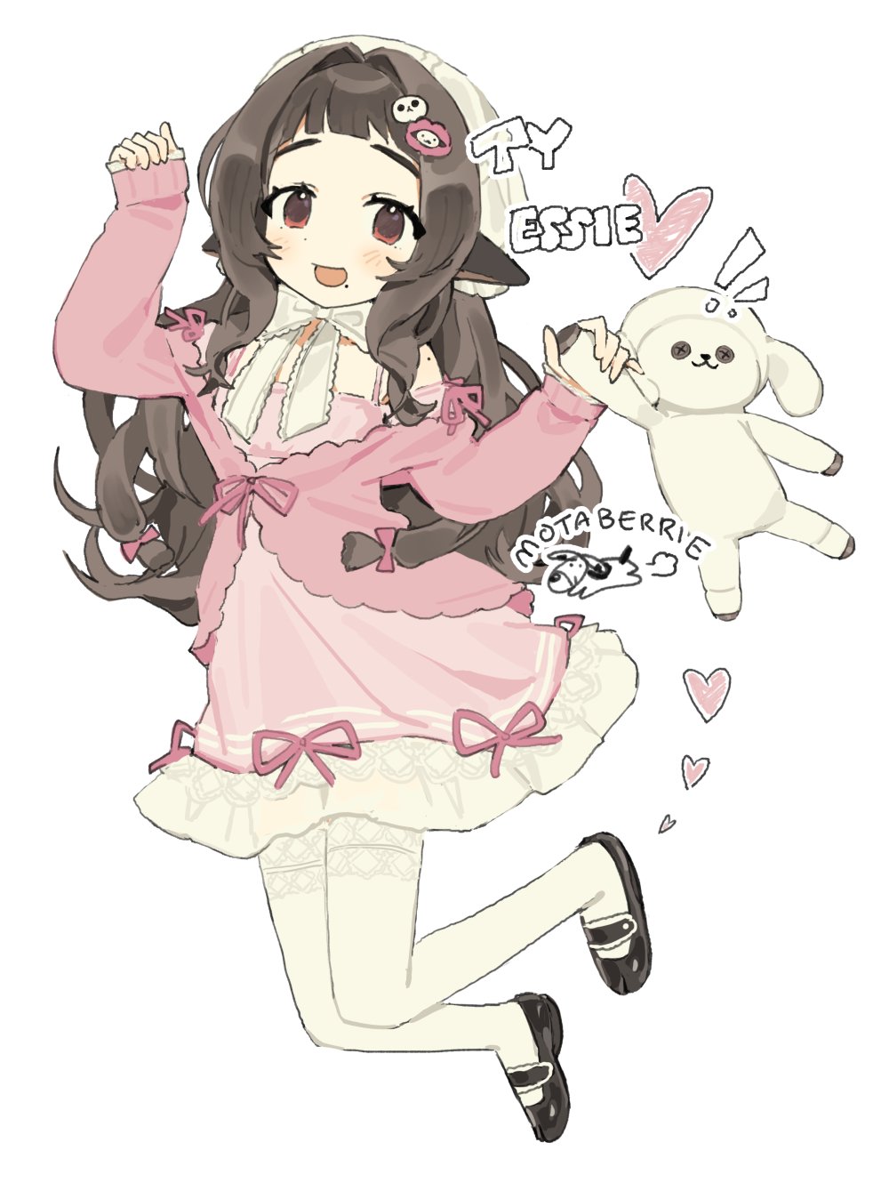 !, 1girl, animal_ears, bow, bowtie, brown_hair, dress, estelle_(vtuber)