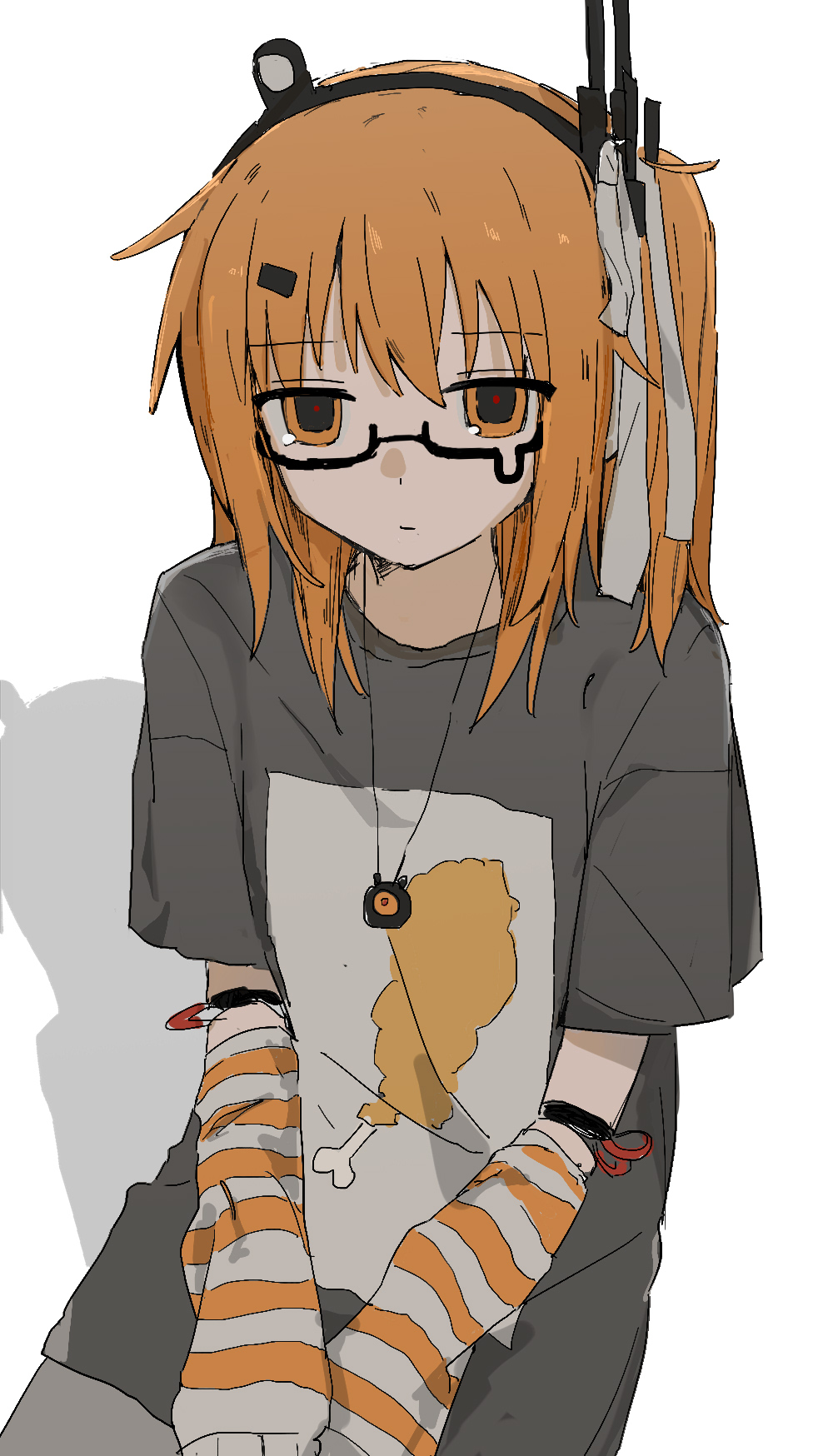 1girl, a.i._voice, adachi_rei, alternate_costume, android, bespectacled, black_shirt, closed_mouth