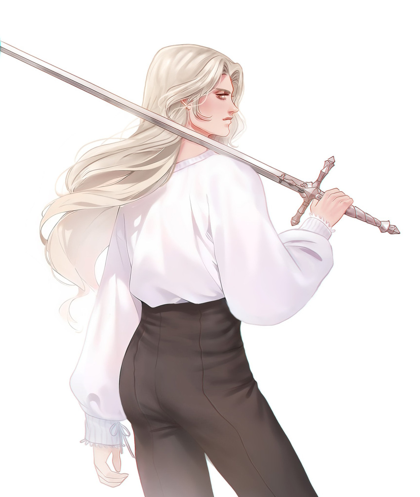 1boy, almond_aulait, alucard_(castlevania), black_pants, blonde_hair, castlevania:_nocturne, castlevania_(series), closed_mouth