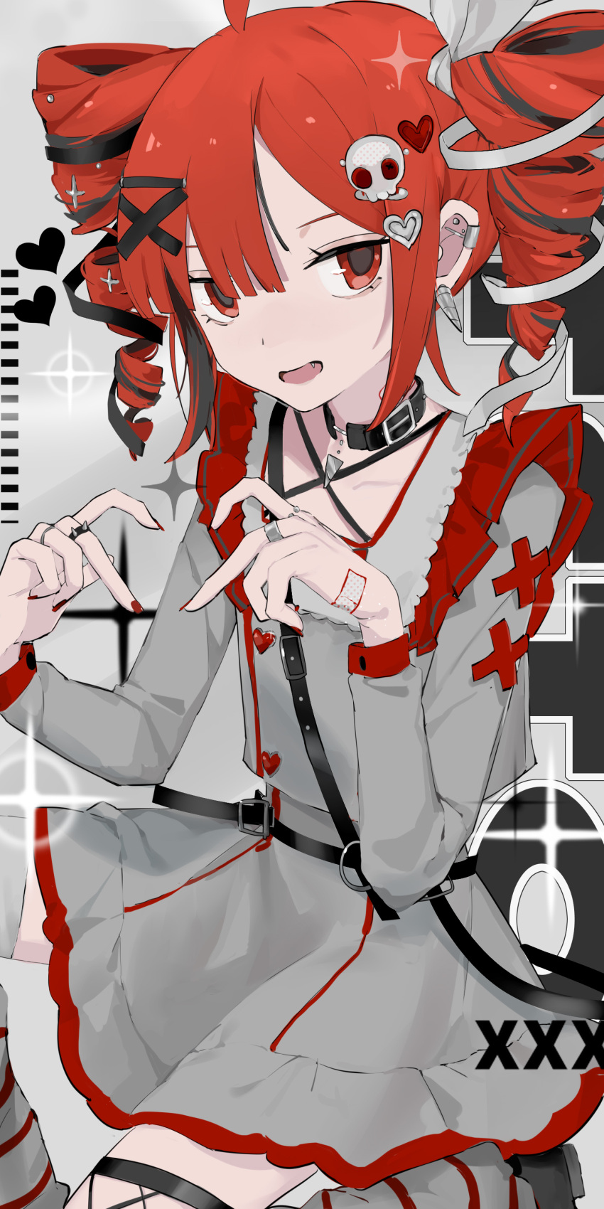 1girl, absurdres, adapted_costume, ahoge, asymmetrical_legwear, bandaid, bandaid_on_hand, belt