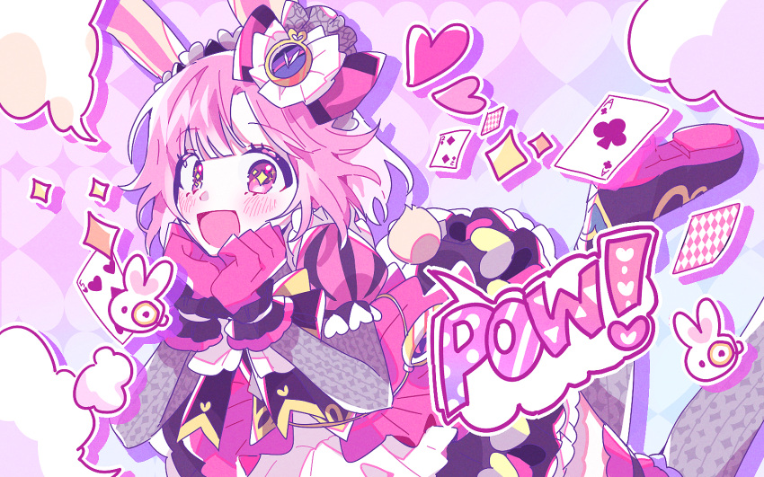 1girl, 89_(8989_99), ace_(playing_card), ace_of_clubs, animal_ears, black_boots, black_bow, black_bowtie