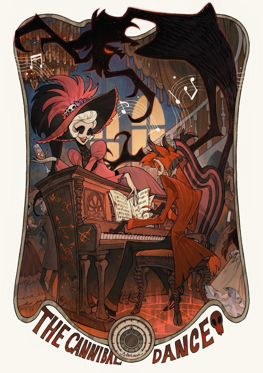 1boy, 1girl, absurdres, alastor_(hazbin_hotel), commentary_request, demon, demon_boy, demon_girl