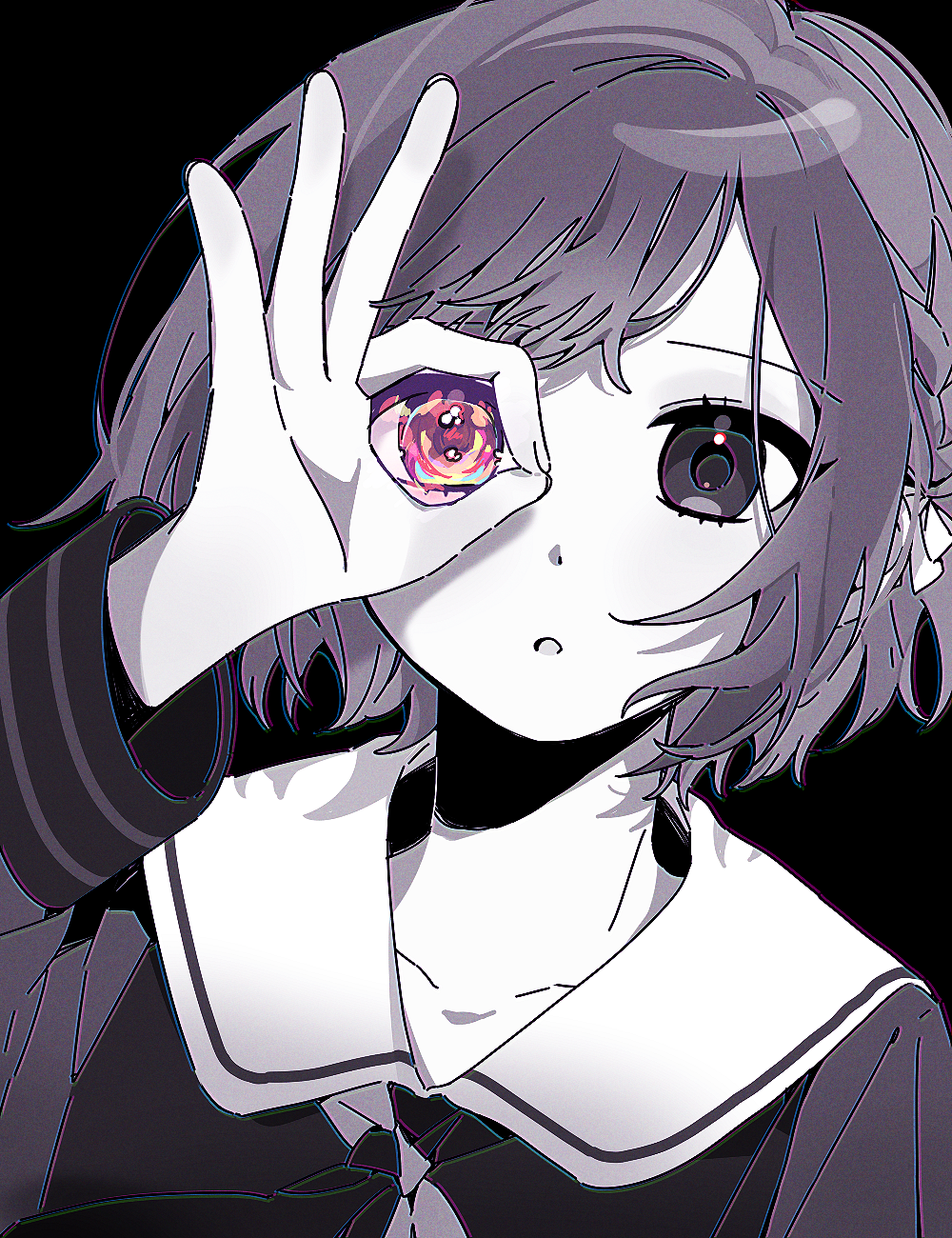 1girl, 89_(8989_99), black_background, black_eyes, braid, collarbone, commentary_request, highres