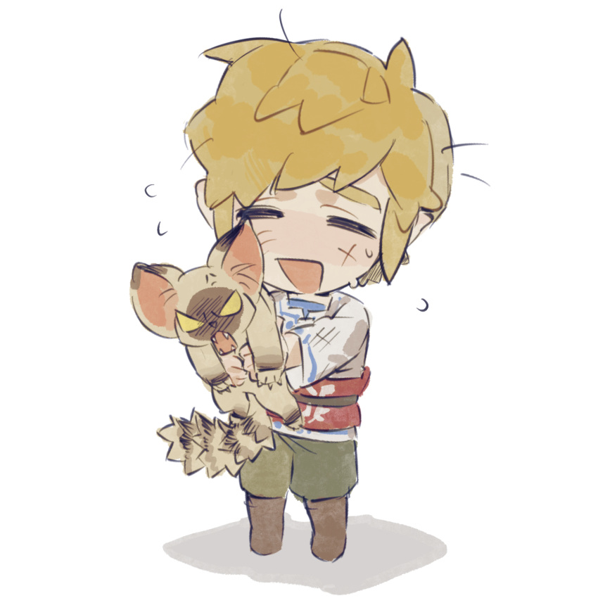 1boy, angry, boots, brown_boots, brown_hair, chibi, chibi_only, closed_eyes