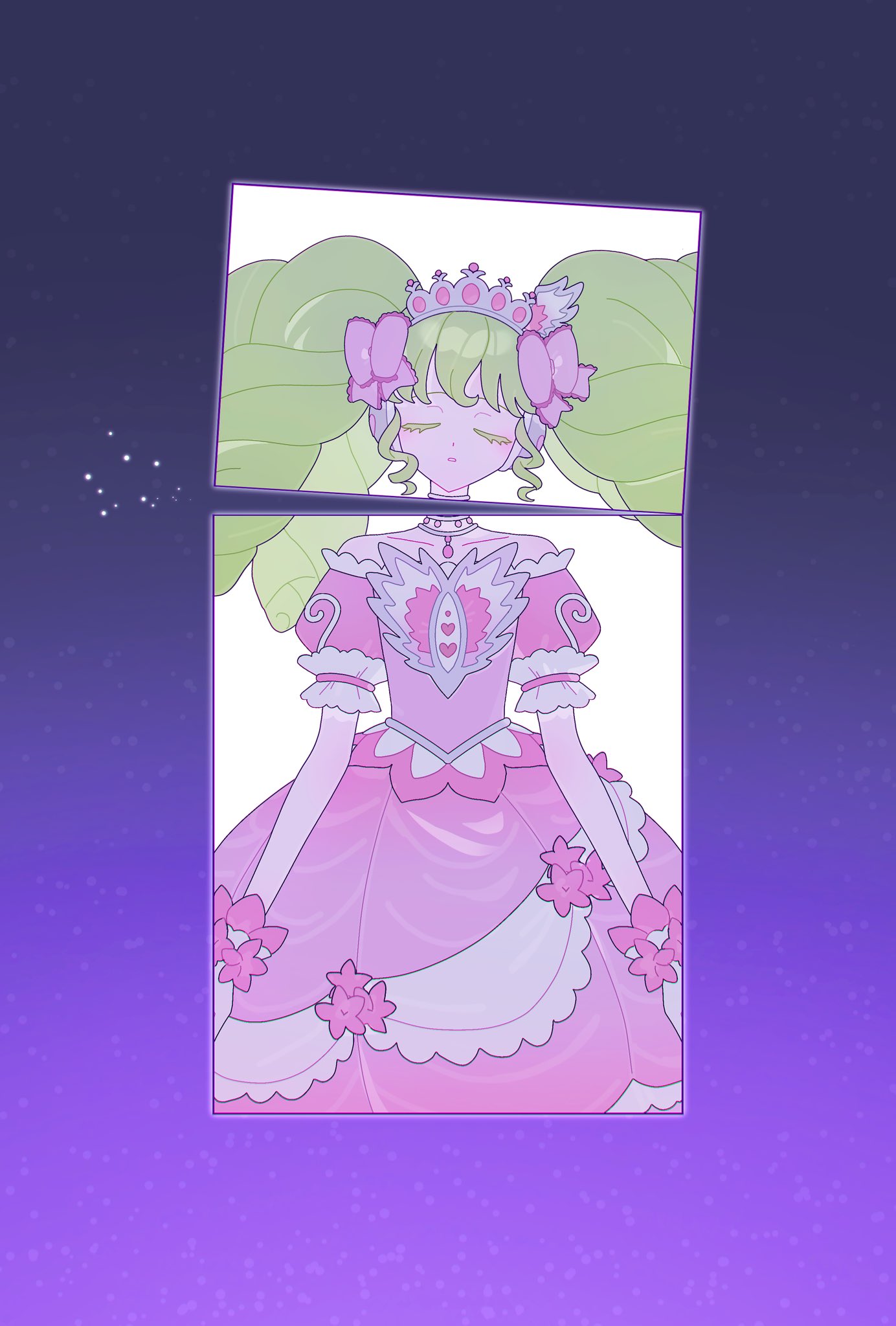 1girl, bow, closed_eyes, colored_eyelashes, dress, facing_viewer, falulu, gradient_background