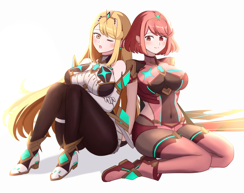 2girls, absurdres, aonoha_ao, arm_guards, arm_support, armor, backless_outfit, bare_shoulders