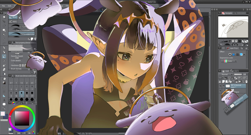 1girl, absurdres, art_program_in_frame, clothing_cutout, gloves, halo, highres, hololive