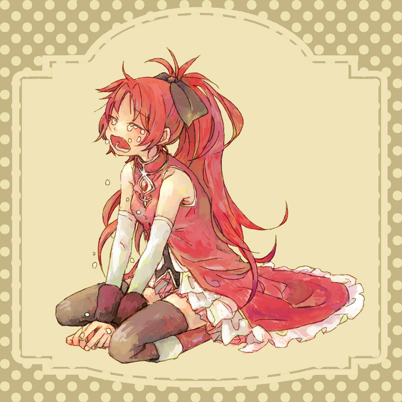 boots, bow, crying, den, detached_sleeves, hair_bow, hair_ornament, hair_ribbon