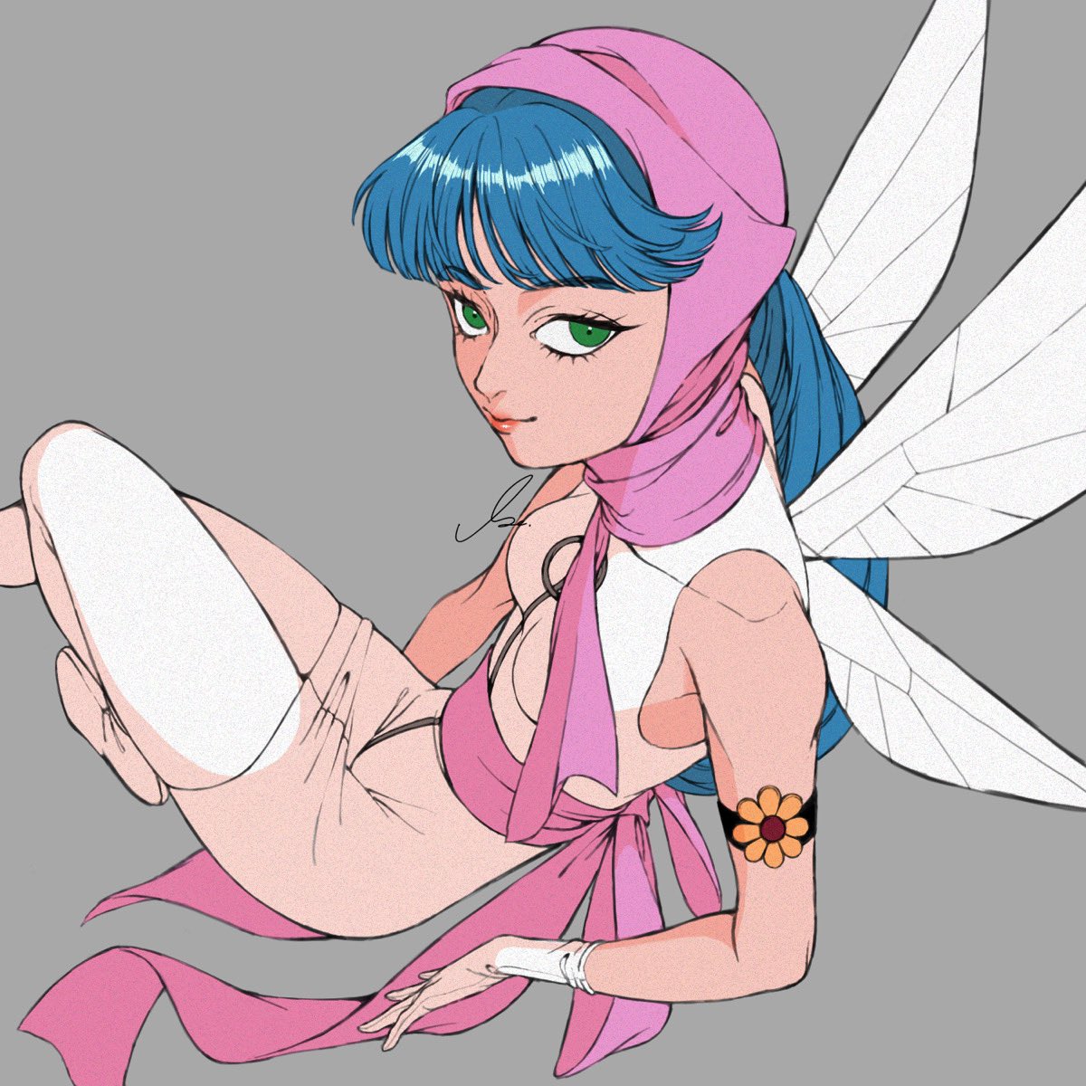 1girl, armband, artist_name, bad_id, bad_twitter_id, bare_shoulders, blue_hair, breasts