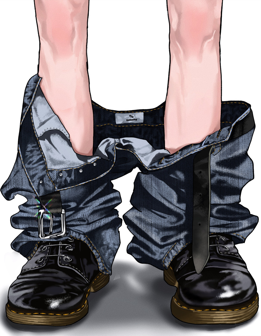 1boy, absurdres, belt, black_belt, black_boots, boots, commentary, denim