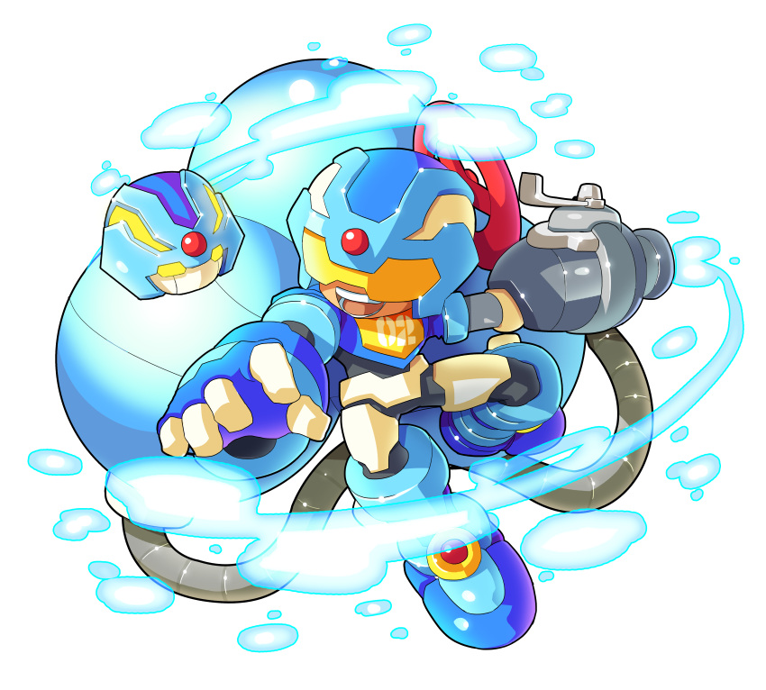 1boy, absurdres, android, arm_cannon, armor, assault_visor, biometal, blue_armor