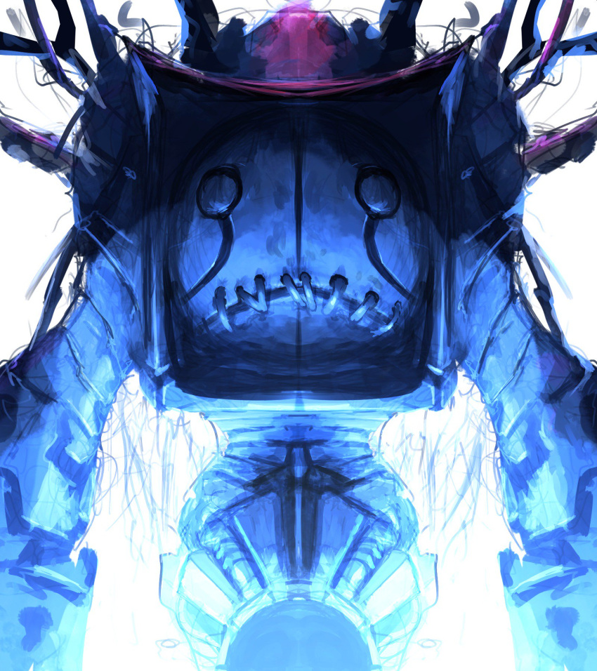 armor, blue_armor, cable, creature, creature_focus, dennou_manjuu, frown, highres