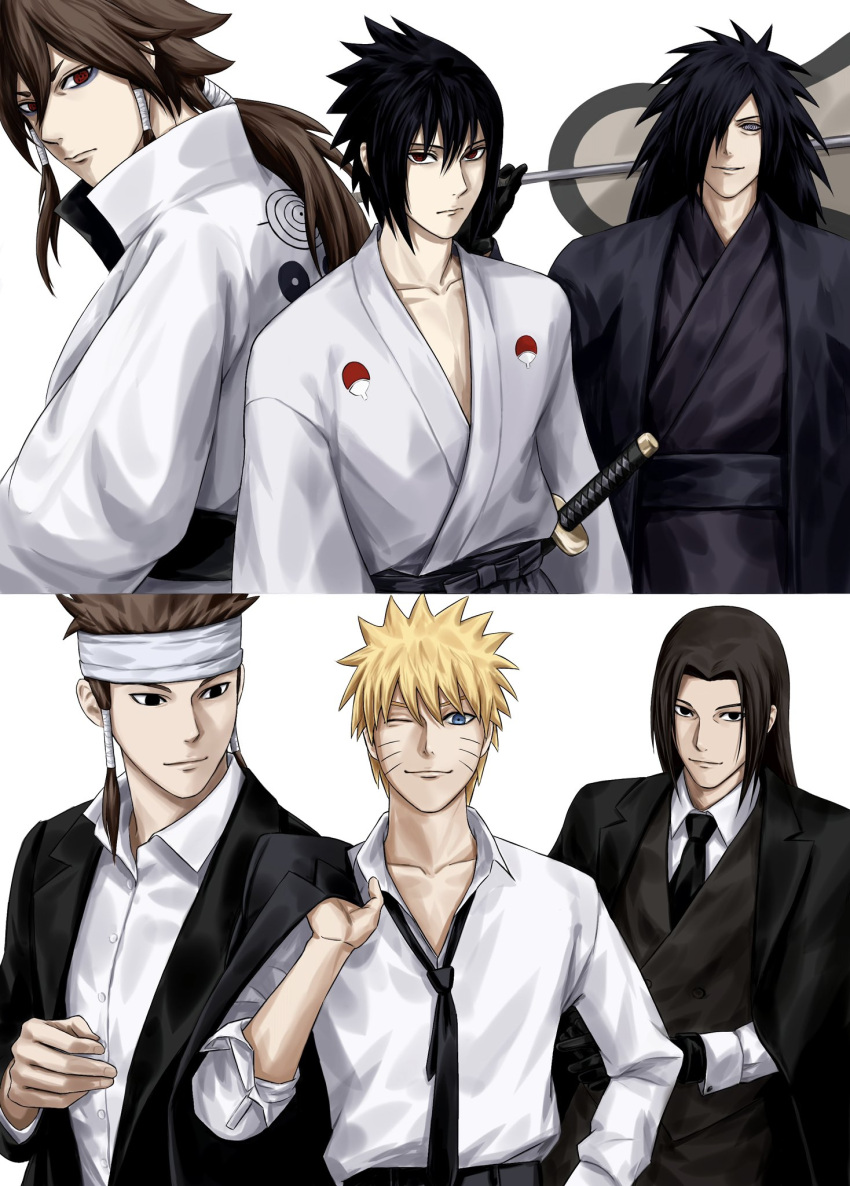 6+boys, black_hair, black_jacket, blue_eyes, brown_hair, facial_mark, group_picture, hashtag-only_commentary