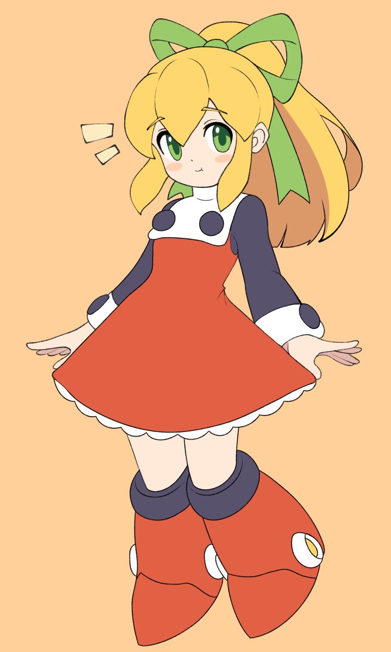 1girl, blonde_hair, blush, boots, bow, closed_mouth, commentary, dress