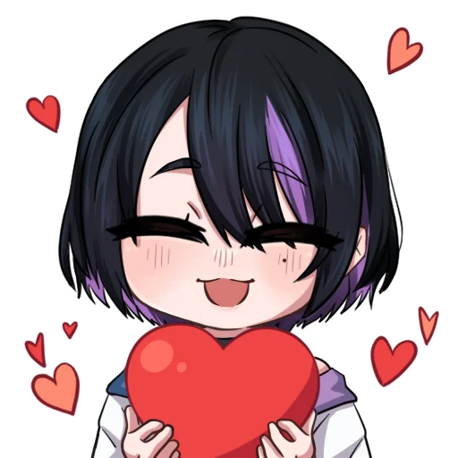 1girl, black_hair, closed_eyes, hair_between_eyes, happy, heart, hikka_(oc), hikka_(website)