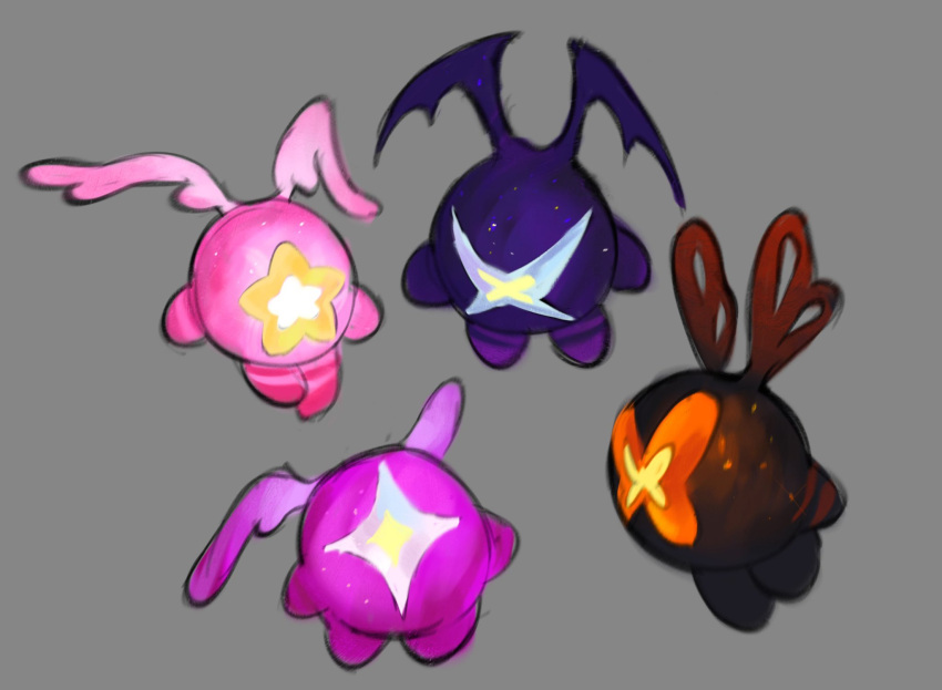 alternate_species, bat_wings, butterfly_wings, galacta_knight, grey_background, highres, insect_wings, kirby