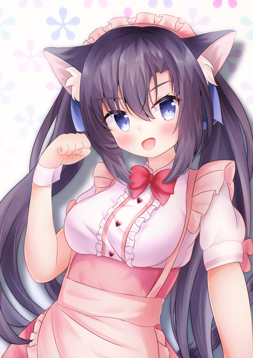 1girl, :3, amairo_chocolata, animal_ear_fluff, animal_ears, apron, bell, black_hair