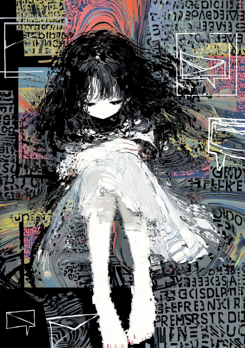 1girl, absurdres, blunt_bangs, border, child, closed_eyes, closed_mouth, dress, expressionless, highres, medium_hair, miyakoukisima, original, ornate_border, pale_skin, solo, swept_bangs, white_dress