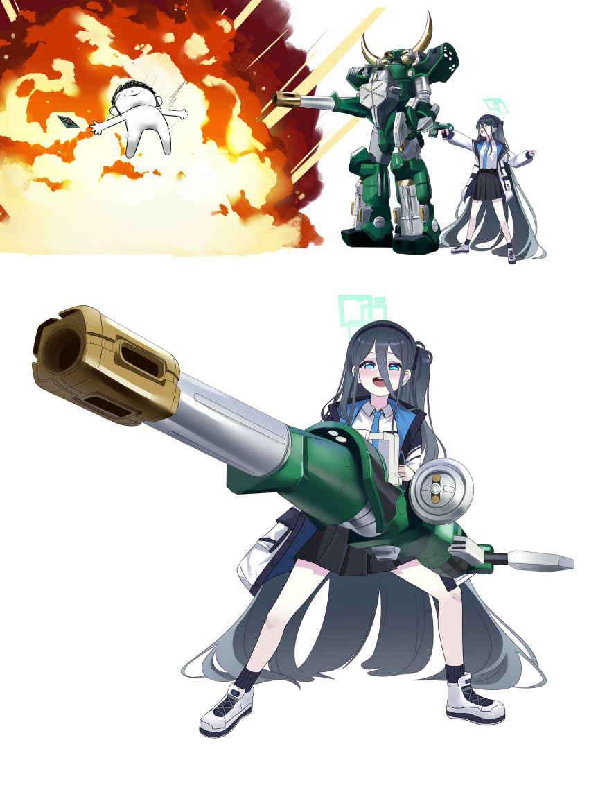 absurdres, aris_(blue_archive), black_hair, blue_archive, bull, contract_monster, gun, halo