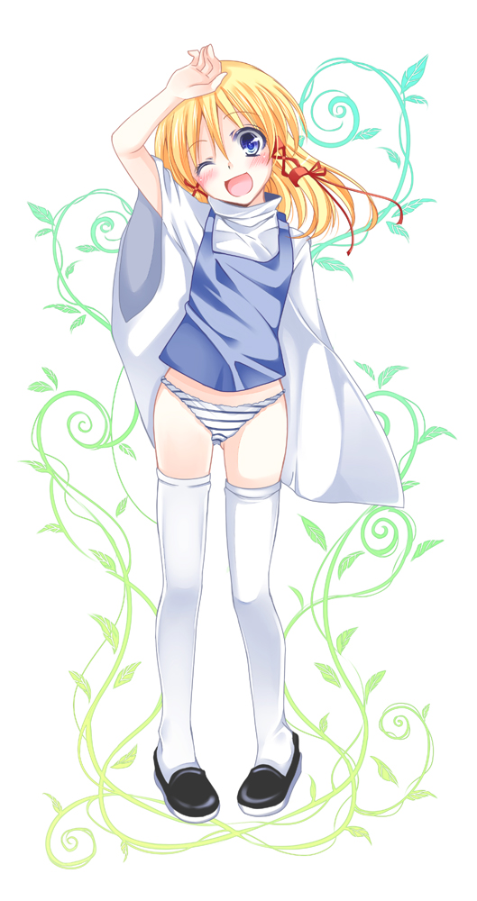 blonde_hair, blue_eyes, hoozuki_shia, moriya_suwako, no_pants, panties, solo, standing