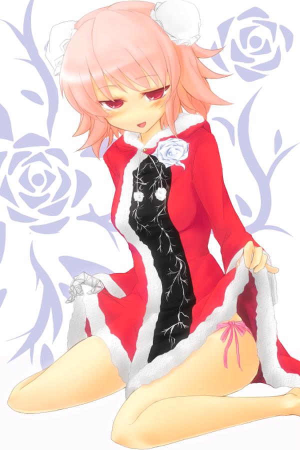 blush, dress, dress_lift, ibara_kasen, ibaraki_kasen, nora_(artist), nora_(nrkr), panties
