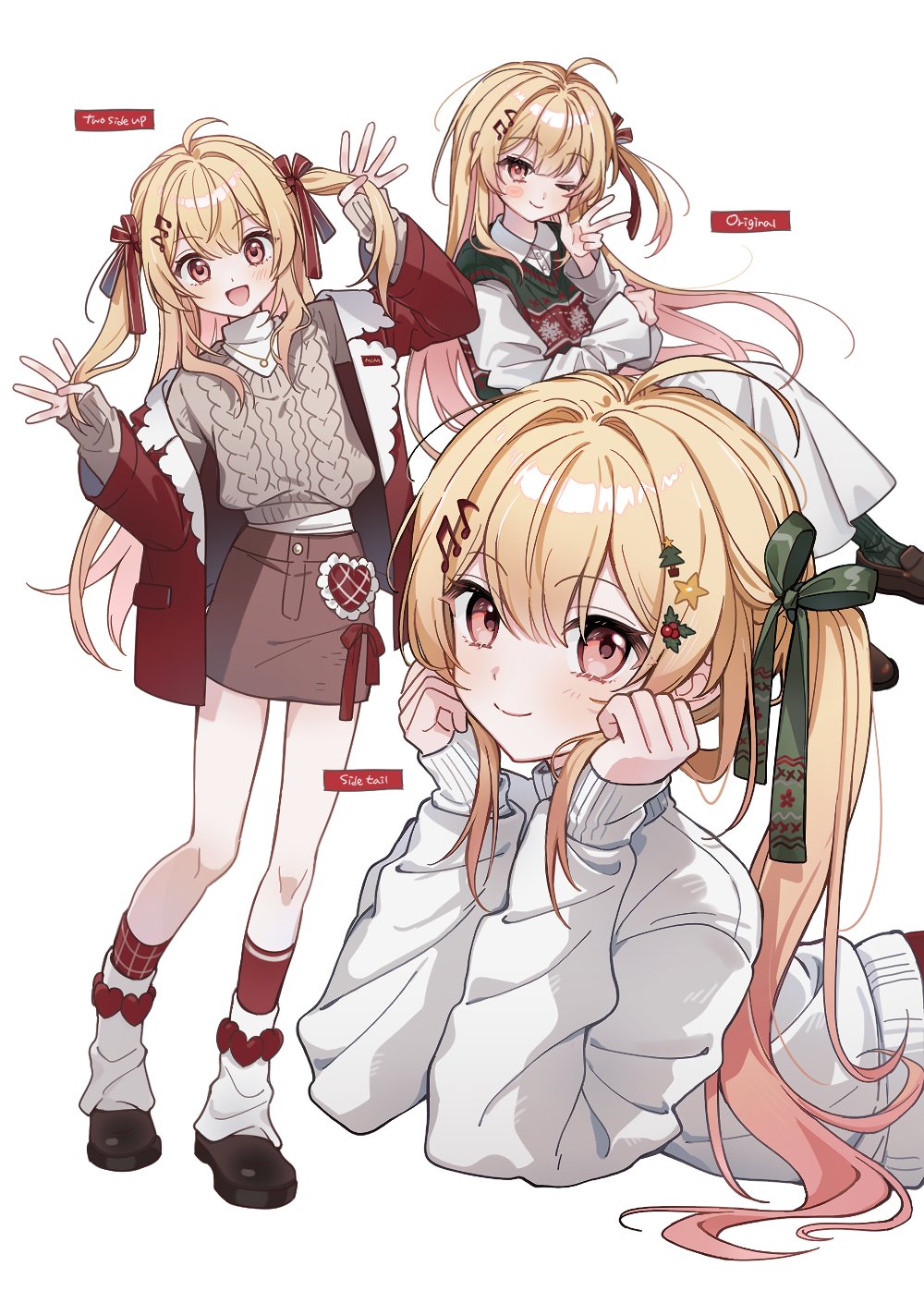 3girls, alternate_hairstyle, blonde_hair, bow, hair_bow, highres, hololive, lying