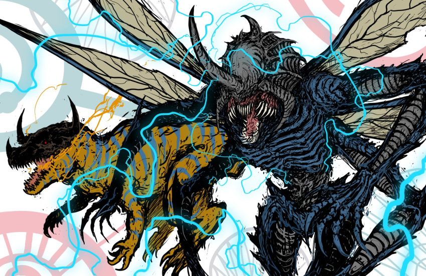 breath_weapon, breathing_fire, bug, claws, digimon, digimon_(creature), dinosaur, electricity