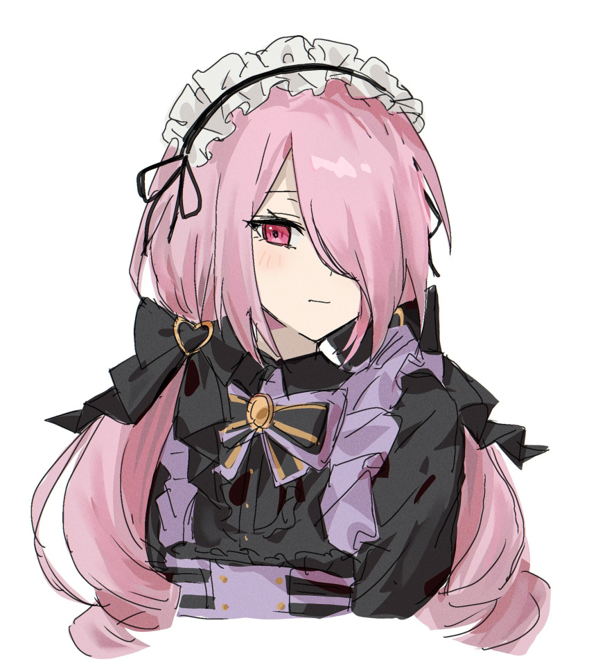 1girl, black_bow, black_dress, black_ribbon, blush, bow, chaos;child, closed_mouth