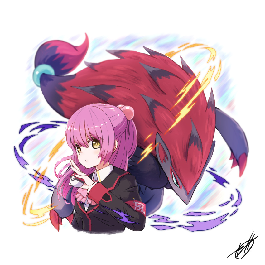 1girl, black_jacket, bow, closed_mouth, crossover, futaki_kanata, hair_bobbles, hair_ornament