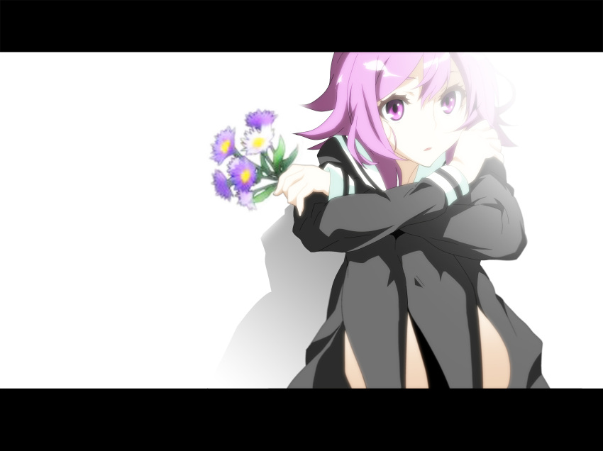 1girl, absurdres, bibi_(coffe), black_thighhighs, chaos;child, flower, hekiho_academy_school_uniform, highres