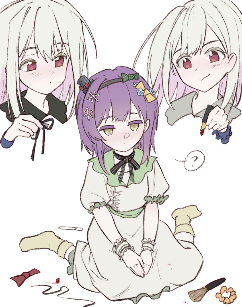 3girls, ?, bang_dream!, bang_dream!_it's_mygo!!!!!, black_choker, black_hairband, chinese_commentary, choker