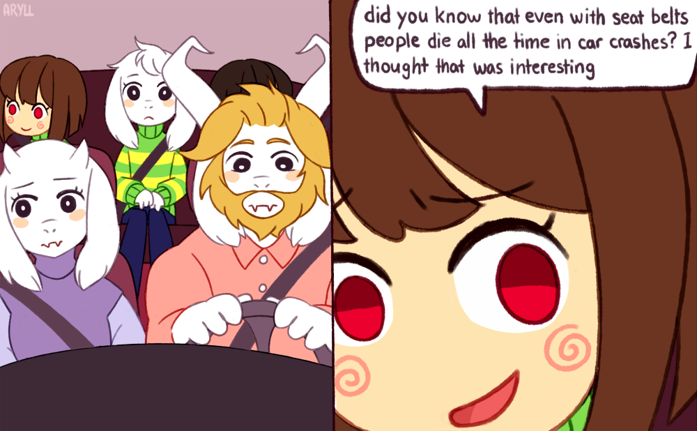 1girl, 2016, 2boys, 2d, 2others, ambiguous_gender, animal_ears, anthro, artist_name, aryll_(marbles), asgore_dreemurr, asriel_dreemurr, beard, blonde_hair, blue_shorts, body_fur, brown_hair, car, car_interior, chara_(undertale), comic, commentary, couple, digital_media, double_horizontal_stripe, driving, droopy_ears, english_commentary, english_text, facial_hair, family, fangs, father_and_son, female, floppy_ears, frisk_(undertale), furry, furry_female, furry_male, goat, goat_boy, goat_ears, goat_girl, goat_horns, green_sweater, hands_on_own_knees, heart, horizontal-striped_clothes, horns, human, husband_and_wife, long_sleeves, male, mammal, monster, monster_boy, monster_girl, mother_and_son, multiple_boys, multiple_others, raised_inner_eyebrows, red_background, red_eyes, seat_belt, sequential, short_hair, simple_background, sitting, skin_fangs, smug, speech_bubble, steering_wheel, striped_clothes, striped_sweater, sweater, text, toriel, two-tone_sweater, undertale, utdr_(toby_fox), white_fur, white_horns, yellow_stripes