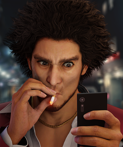 1boy, 3d, beard, blazer, brown_eyes, chinstrap_beard, cigarette, coat, collared_shirt, commentary, english_commentary, facial_hair, gold_necklace, holding, holding_cigarette, holding_phone, jacket, jewelry, kasuga_ichiban, looking_at_phone, matthew_mcconaughey_smoking_(meme), meme, messy_hair, necklace, outdoors, pectoral_cleavage, pectorals, phone, portrait, red_coat, revision, ryuu_ga_gotoku_(series), ryuu_ga_gotoku_7, shirt, short_hair, smoking, solo, thick_neck, white_shirt, wide-eyed, xaqui