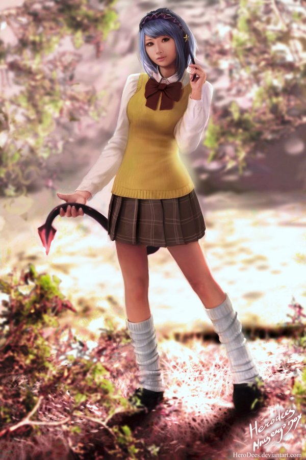 demon_tail, herodees, kurono_kurumu, kuruno_kurumu, legs, lips, loose_socks, outdoors, realistic, rosario+vampire, school_uniform, socks, standing, tail
