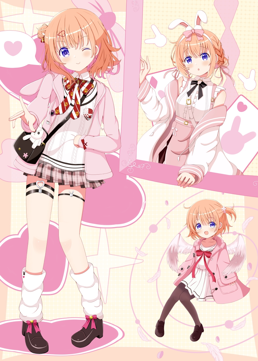 1girl, :d, :o, abstract_background, aged_down, animal_ear_hairband, animal_ear_hood, animal_ears