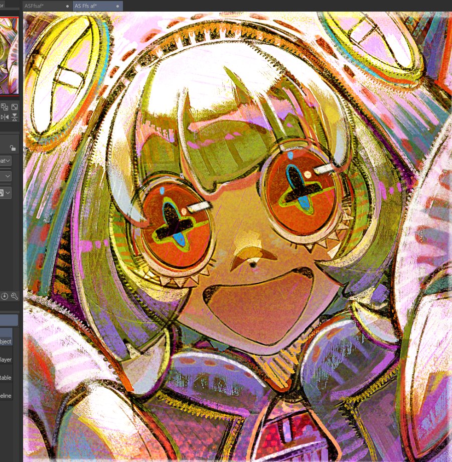 1girl, art_program_in_frame, cross-shaped_pupils, gachiakuta, green_hair, grey_jacket, guita_hebby_fantasia, hood