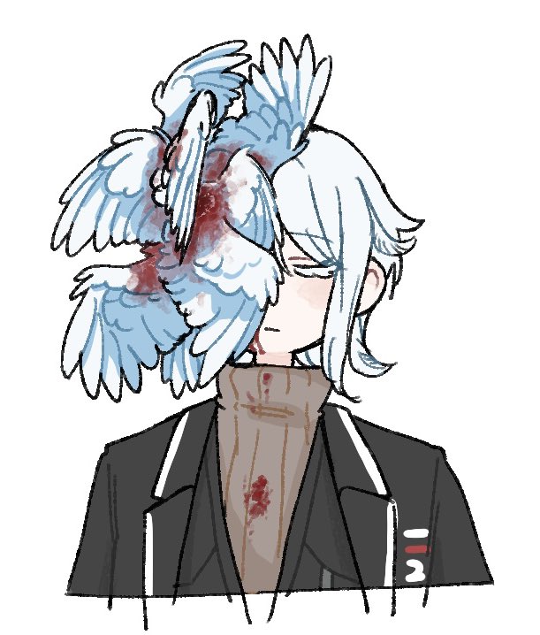 1girl, black_jacket, black_vest, blood_wings, brown_sweater, closed_eyes, closed_mouth, faust_(project_moon)