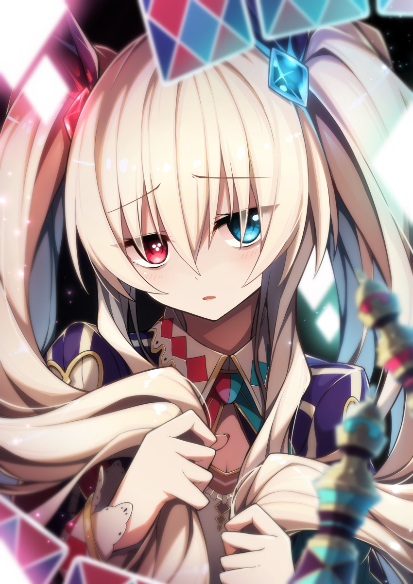 1girl, absurdres, blonde_hair, blue_eyes, breasts, card, chaos_alice_(grimms_notes), chaos_alice_(original)_(grimms_notes)