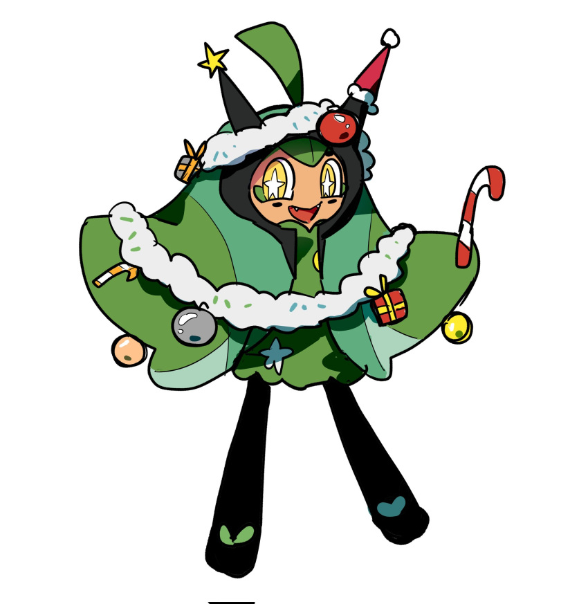 box, candy, candy_cane, christmas_tree_costume, colored_skin, fangs, food, full_body