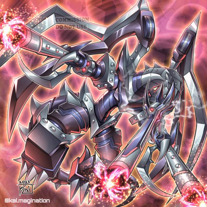 absurdres, arm_cannon, barrel_dragon, black_scales, claws, dragon, duel_monster, fusion