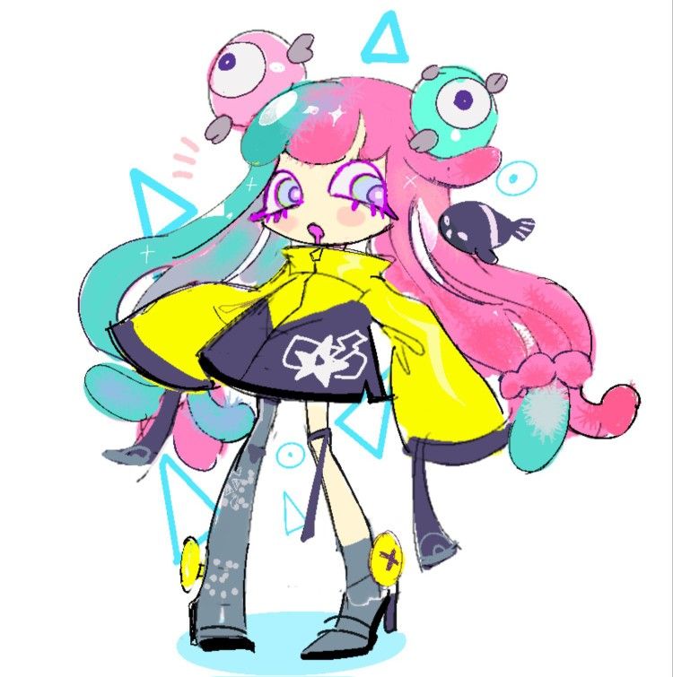 asymmetrical_legwear, blue_eyes, blue_hair, cosplay, harmony_(splatoon), iono_(pokemon), iono_(pokemon)_(cosplay), jacket