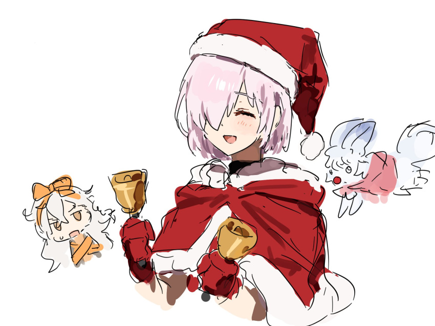 2girls, bell, blush, bow, christmas, closed_eyes, fate/grand_order, fate_(series)