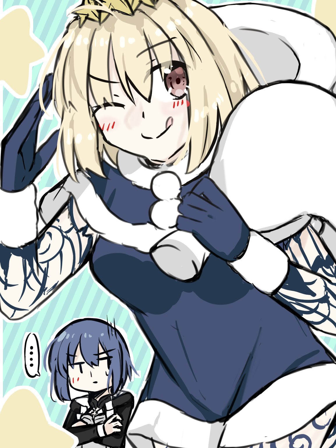 02surume, 2025, :p, ahoge, arcueid_brunestud, blonde_hair, blue_capelet, blue_gloves