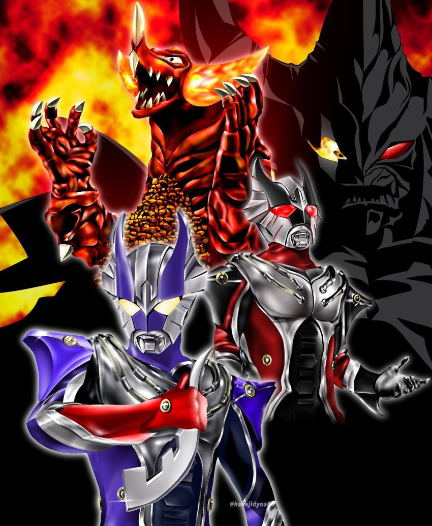 2boys, alien, armor, armored_darkness, black_skin, breastplate, colored_skin, commentary