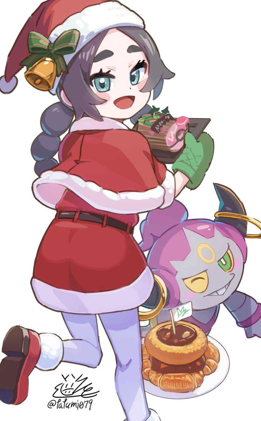 1girl, :d, ansha_(pokemon), bell, belt, blue_eyes, bow, capelet