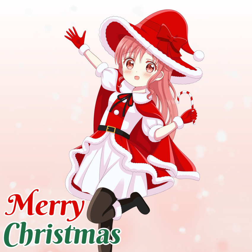 1girl, :d, abstract_background, arm_up, black_boots, black_bow, blurry, blurry_background