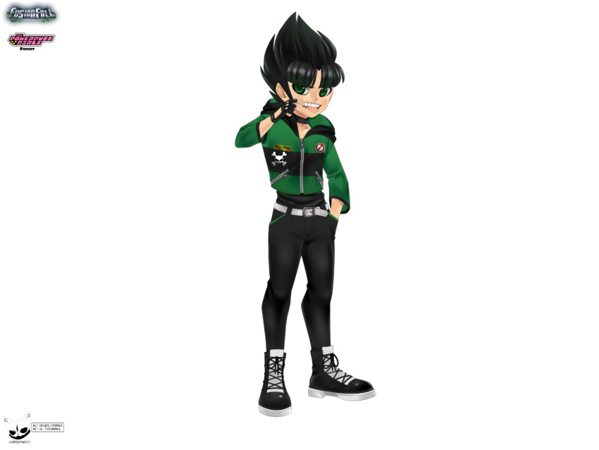 1boy, alternate_costume, belt, black_boots, black_hair, black_pants, blunt_bangs, boots